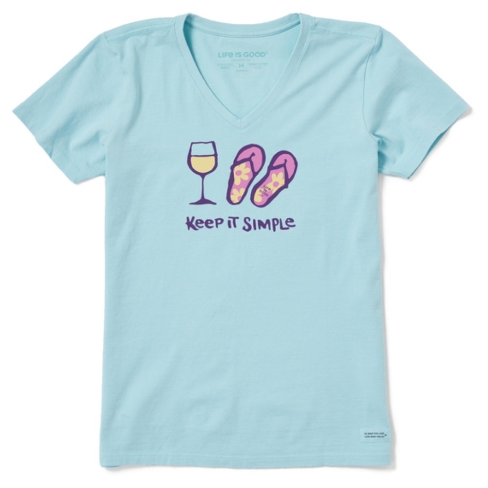 Life Is Good "Keep It Simple" Wine and Flip Flops V-neck Tee